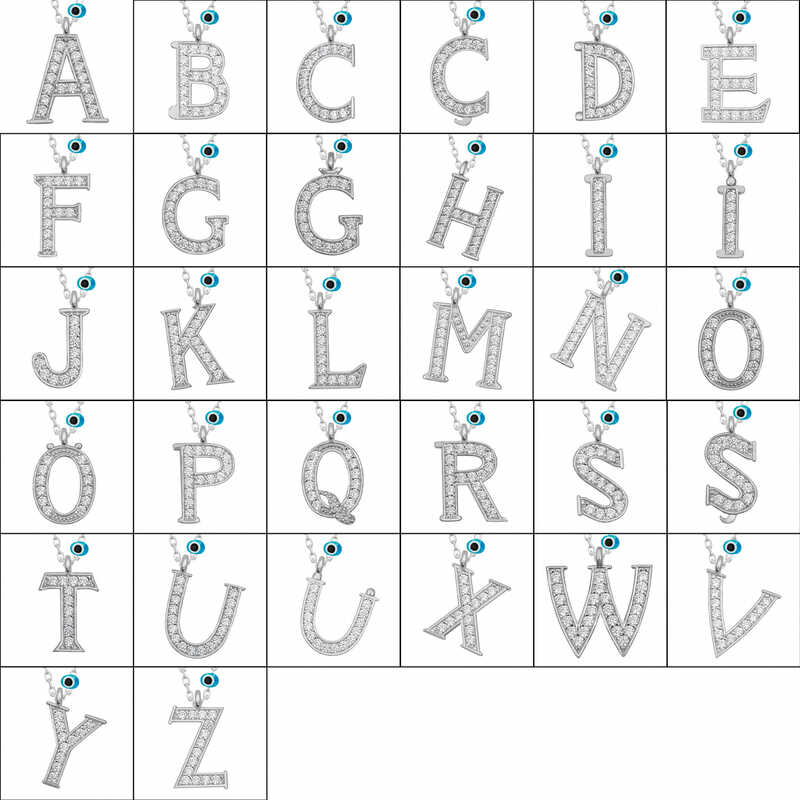Tevuli Gümüş Nazar Rodyum A Harfi Kadın Kolye