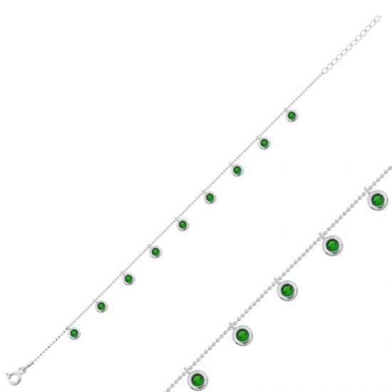 Tevuli Gümüş Zümrüt Zirkon Taşlı Sallantılı Şans Bilekliği