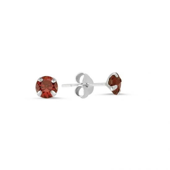 Tevuli Gümüş 5mm Yuvarlak Garnet Zirkon Tektaş Küpe