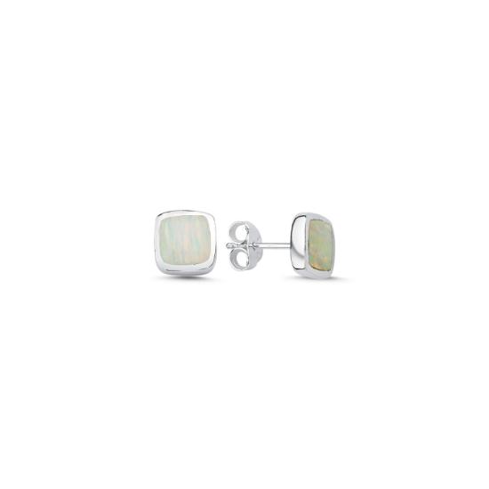 Tevuli Gümüş 8mm Opal Taşlı Küpe