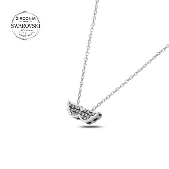 Tevuli Gümüş Swarovski Zirconia Taşlı Kanat Kolye