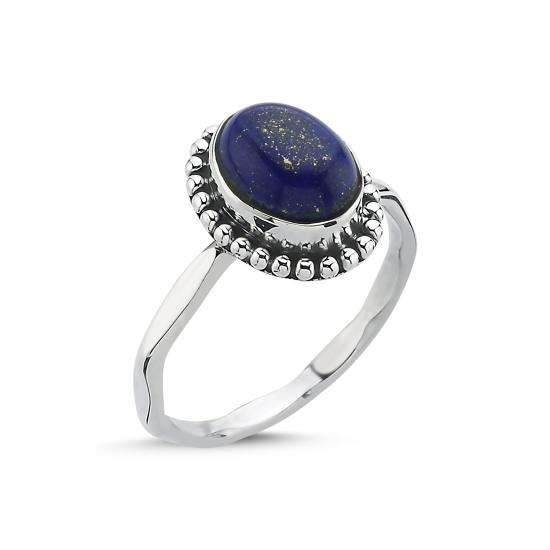 Tevuli Gümüş Lapis Lazuli Oval Kesim & Etnik Detaylı Oksitli Yüzük