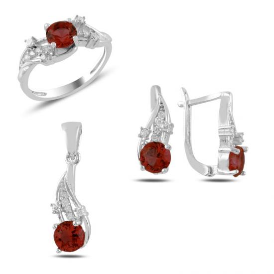 Tevuli Gümüş Garnet Zirkon Taşlı Set