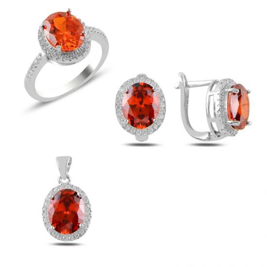 Tevuli Gümüş Garnet Zirkon Taşlı Set