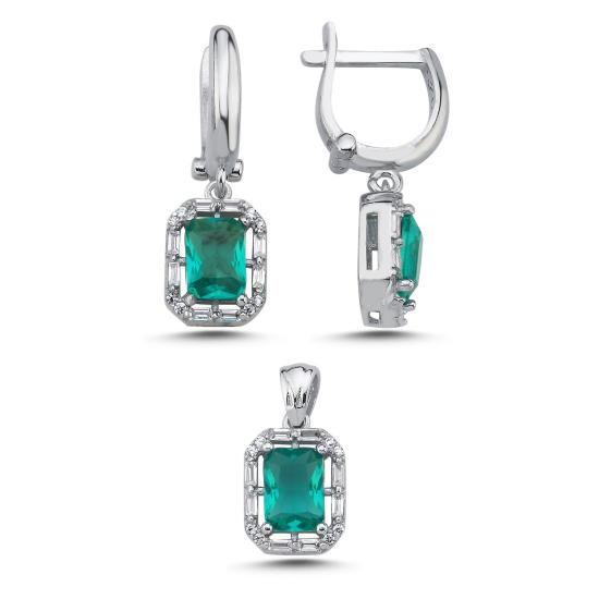 Tevuli Gümüş Paraiba Baget & Halo Zirkon Taşlı Set