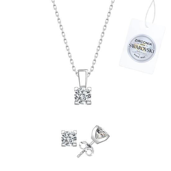 Tevuli Gümüş Swarovski Zirconia Taşlı Tektaş Set