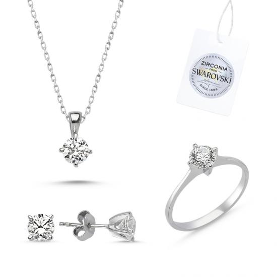 Tevuli Gümüş Swarovski Zirconia Taşlı Tektaş Set