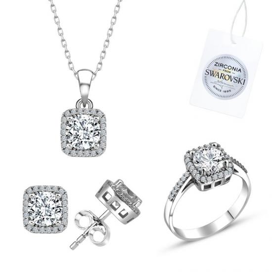 Tevuli Gümüş Swarovski Zirconia Taşlı Set