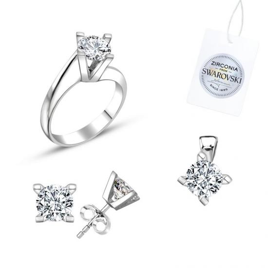 Tevuli Gümüş Swarovski Zirconia Taşlı Tektaş Set