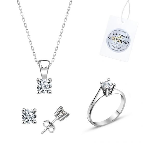 Tevuli Gümüş Swarovski Zirconia Taşlı Tektaş Set