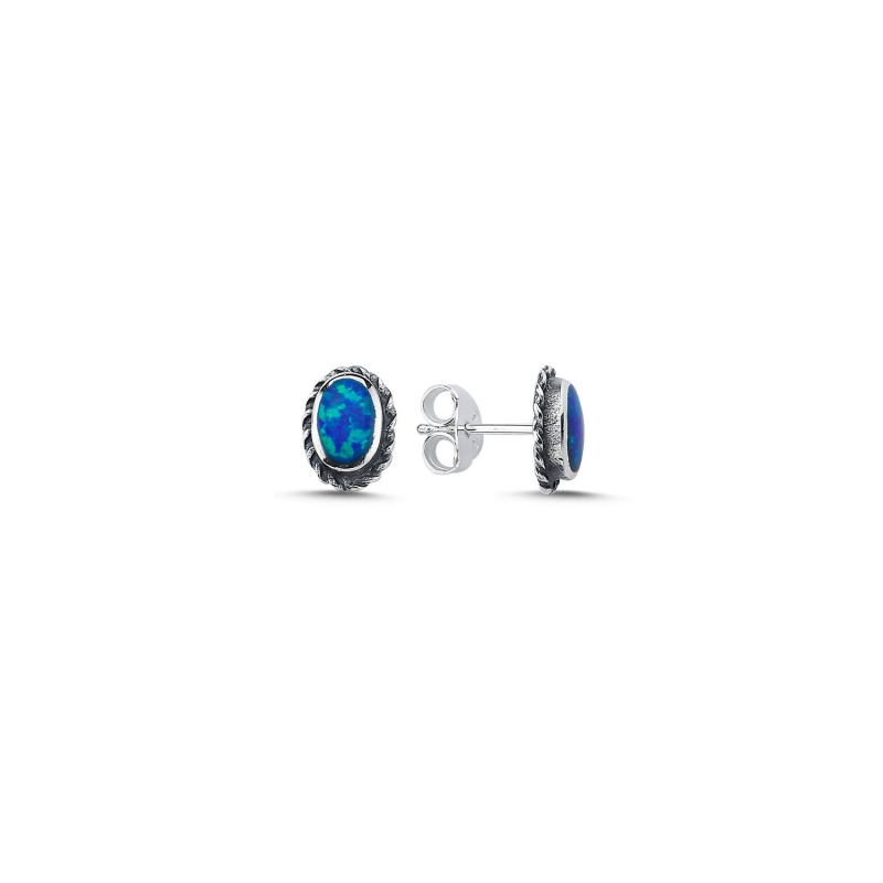 Tevuli Gümüş 6x8mm Opal Taşlı Küpe