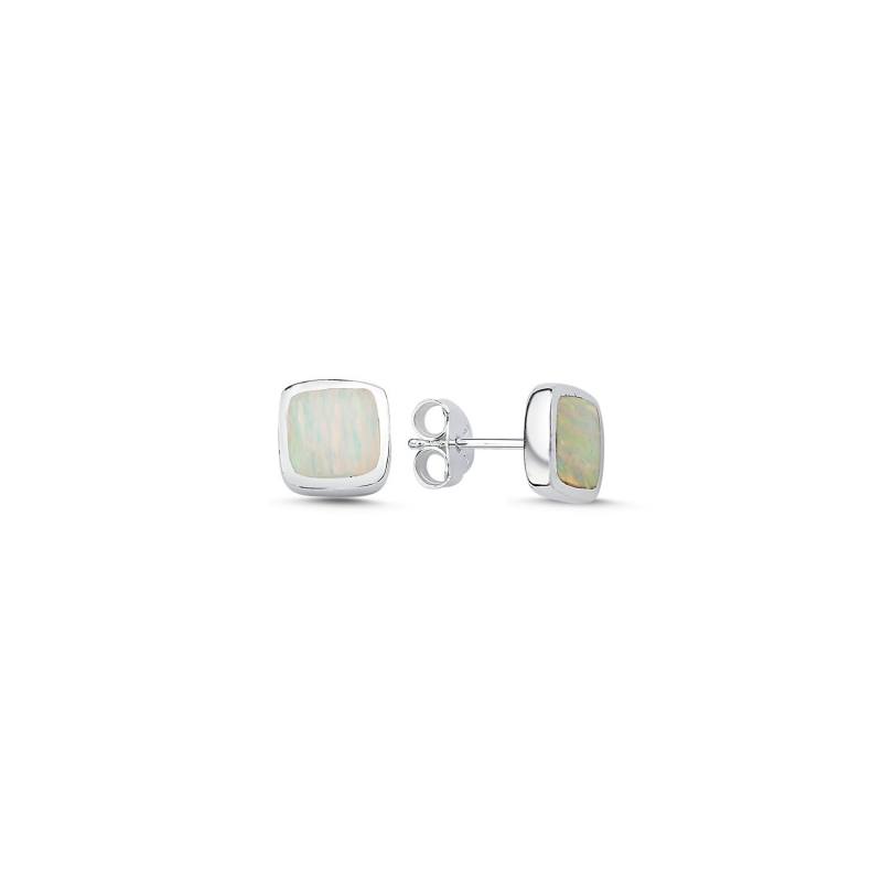 Tevuli Gümüş 8mm Opal Taşlı Küpe