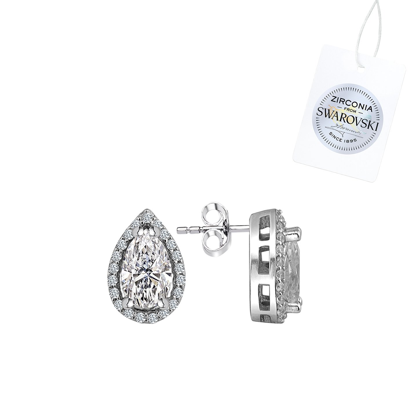 Tevuli Gümüş Swarovski Zirconia Damla Taşlı Halo Tektaş Küpe