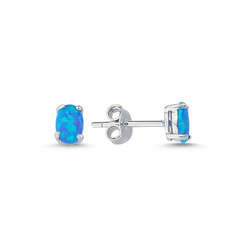 Tevuli Gümüş 6x4mm Oval Opal Tektaş Küpe