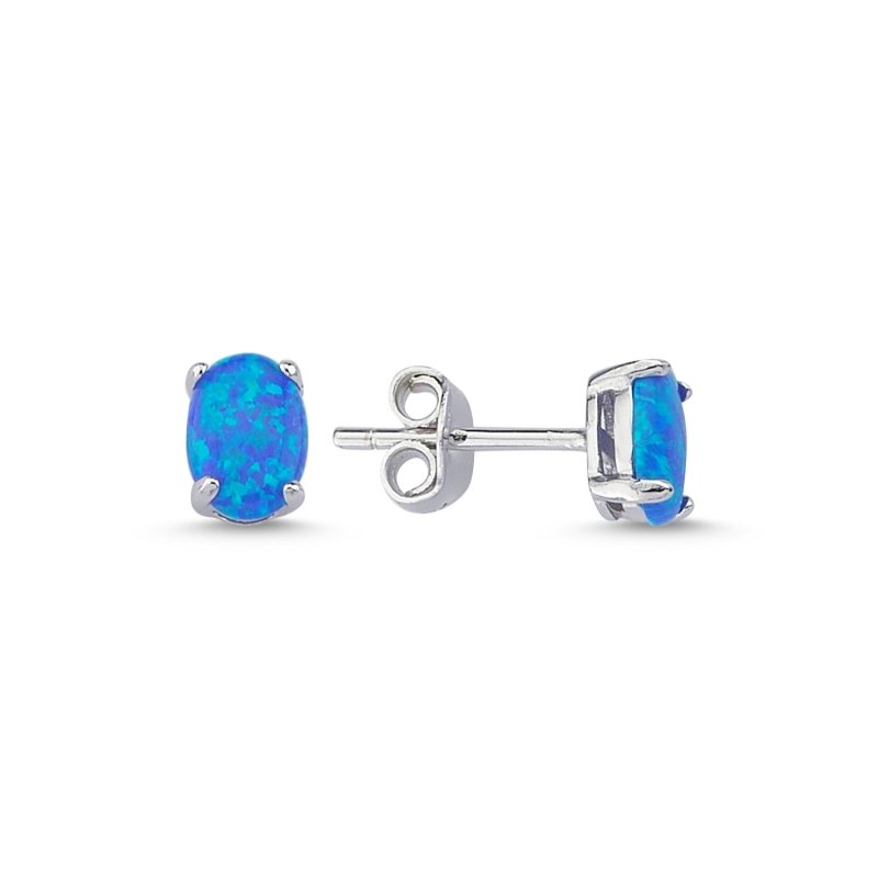 Tevuli Gümüş 7x5mm Oval Opal Tektaş Küpe