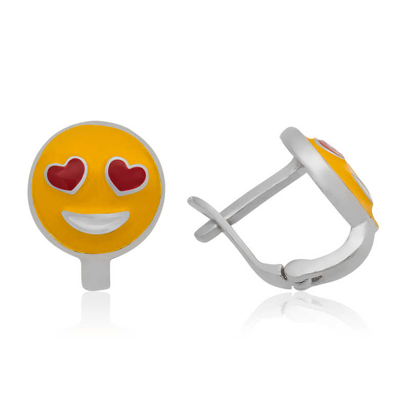 Tevuli Gümüş Kalp Gözlü Emoji Çocuk Küpesi