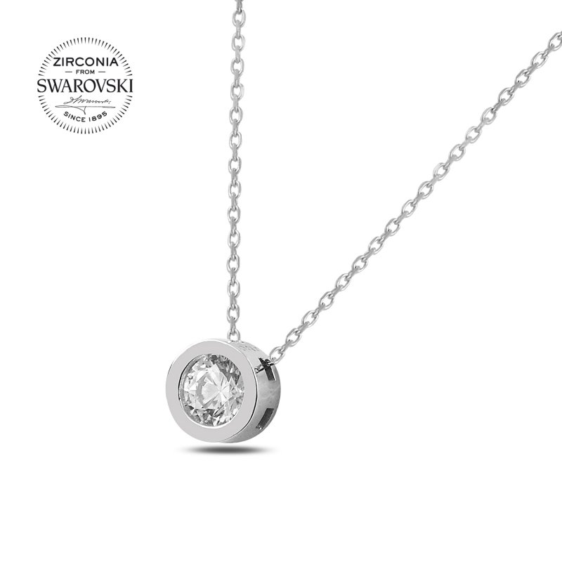 Tevuli Gümüş 5,75mm Swarovski Zirconia Taşlı Tektaş Kolye