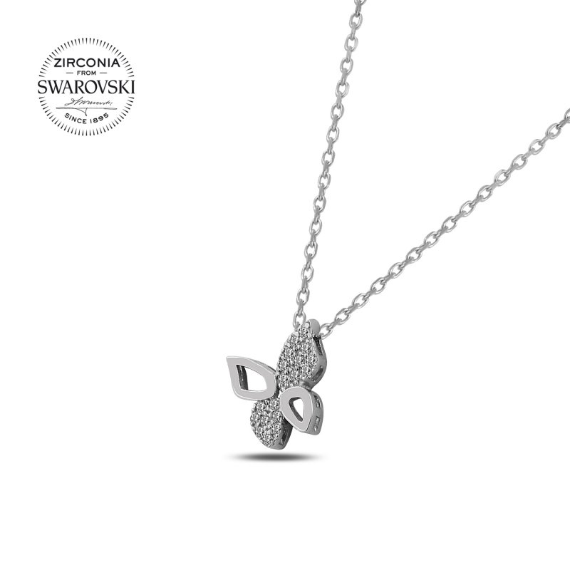 Tevuli Gümüş Swarovski Zirconia Taşlı Kelebek Kolye