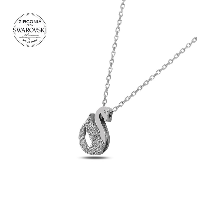 Tevuli Gümüş Swarovski Zirconia Taşlı Kuğu Kolye