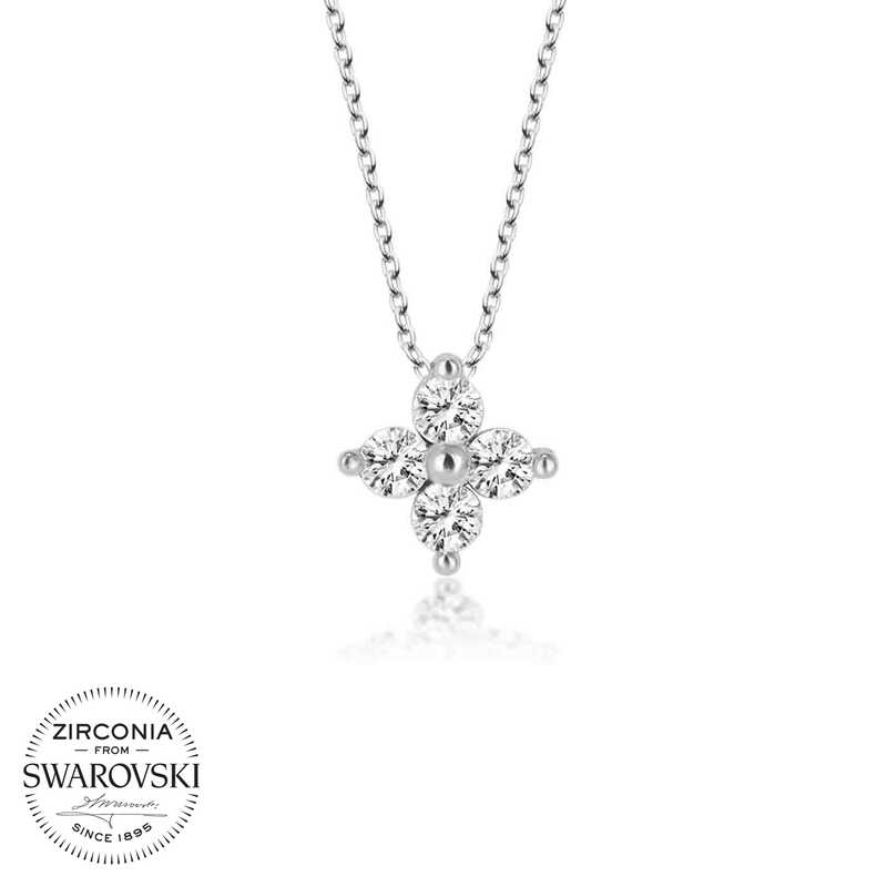 Tevuli Swarovski Taşlı Gümüş Çiçek Bayan  Kolye