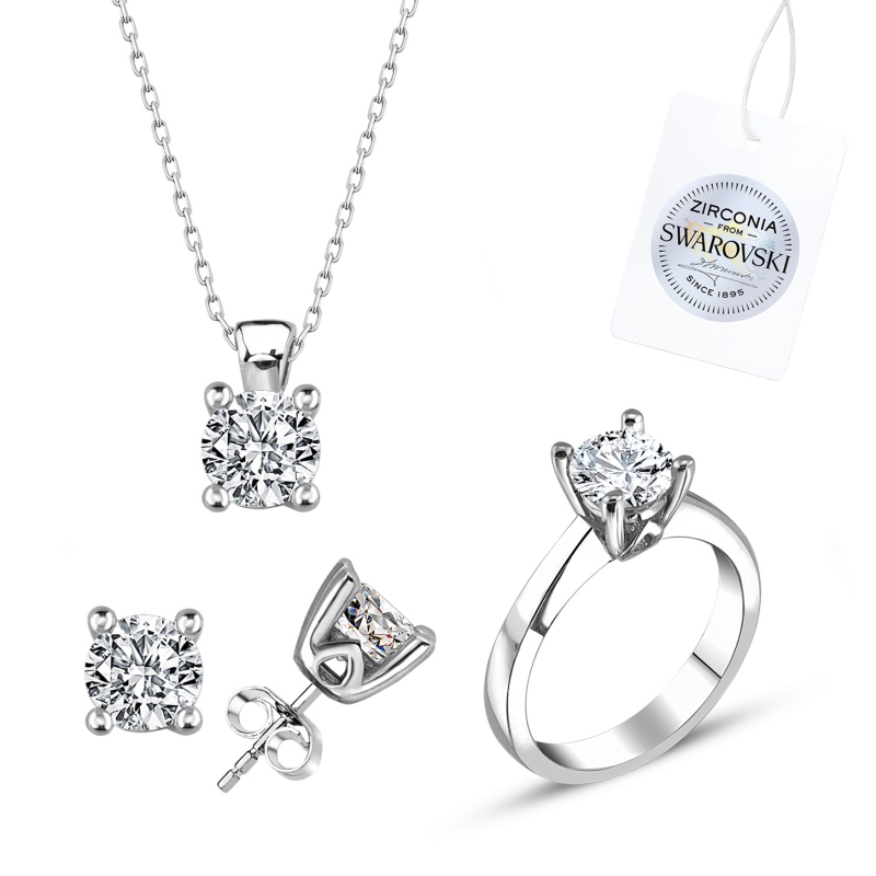 Tevuli Gümüş Swarovski Zirconia Taşlı Tektaş Set