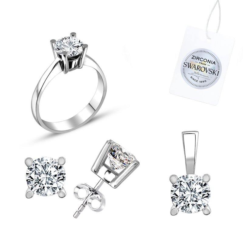 Tevuli Gümüş Swarovski Zirconia Taşlı Tektaş Set