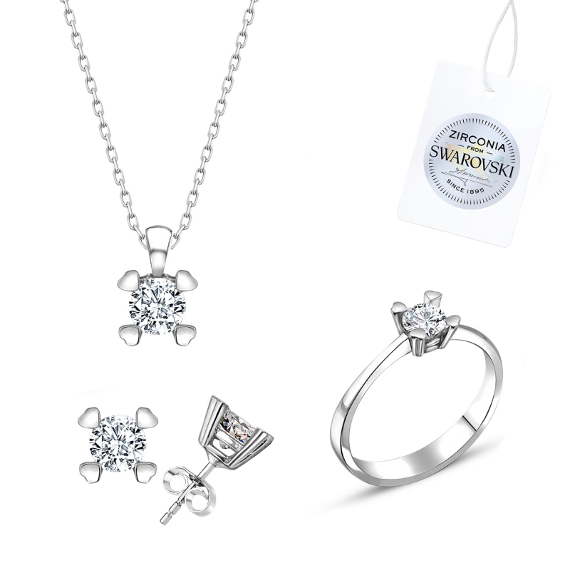 Tevuli Gümüş Swarovski Zirconia Taşlı Tektaş Set