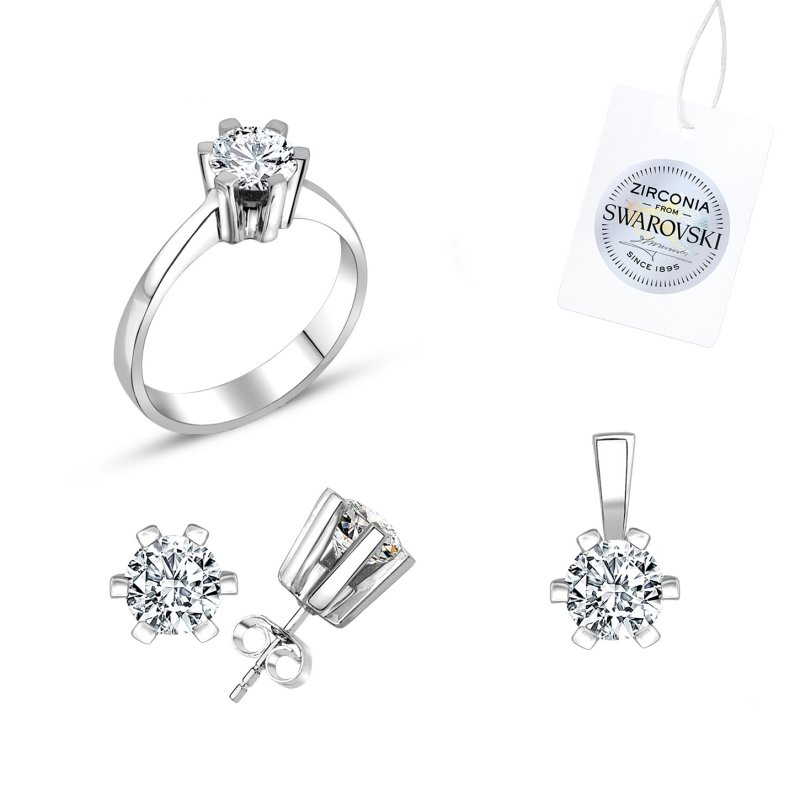 Tevuli Gümüş Swarovski Zirconia Taşlı Tektaş Set