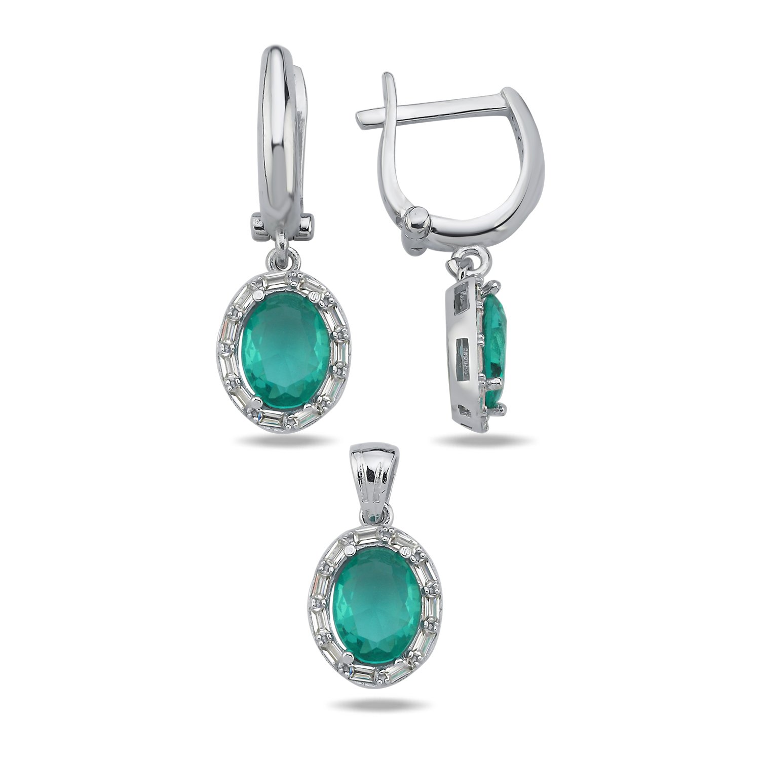 Tevuli Gümüş Paraiba Oval Kesim & Halo Baget Zirkon Taşlı Set