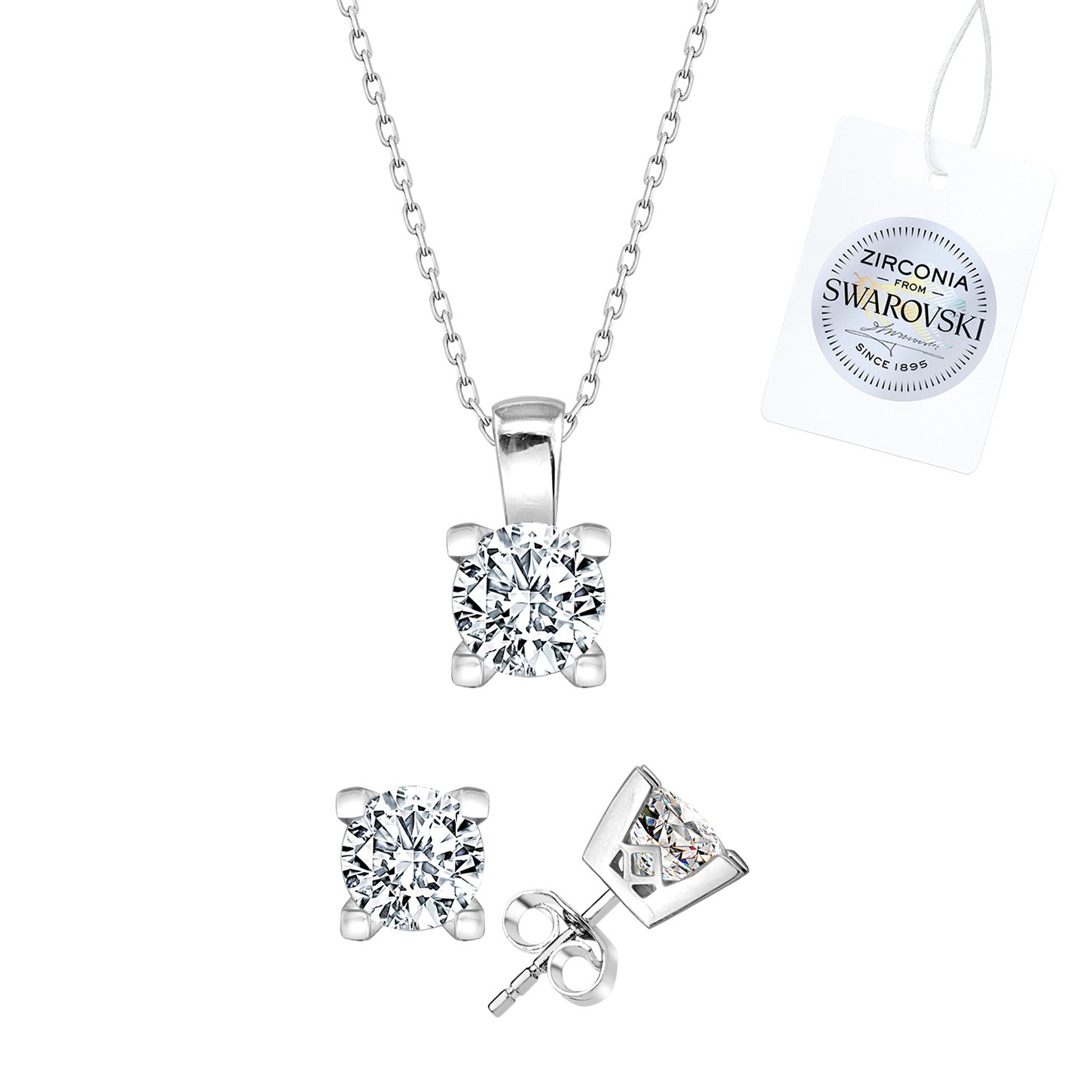 Tevuli Gümüş Swarovski Zirconia Taşlı Tektaş Set