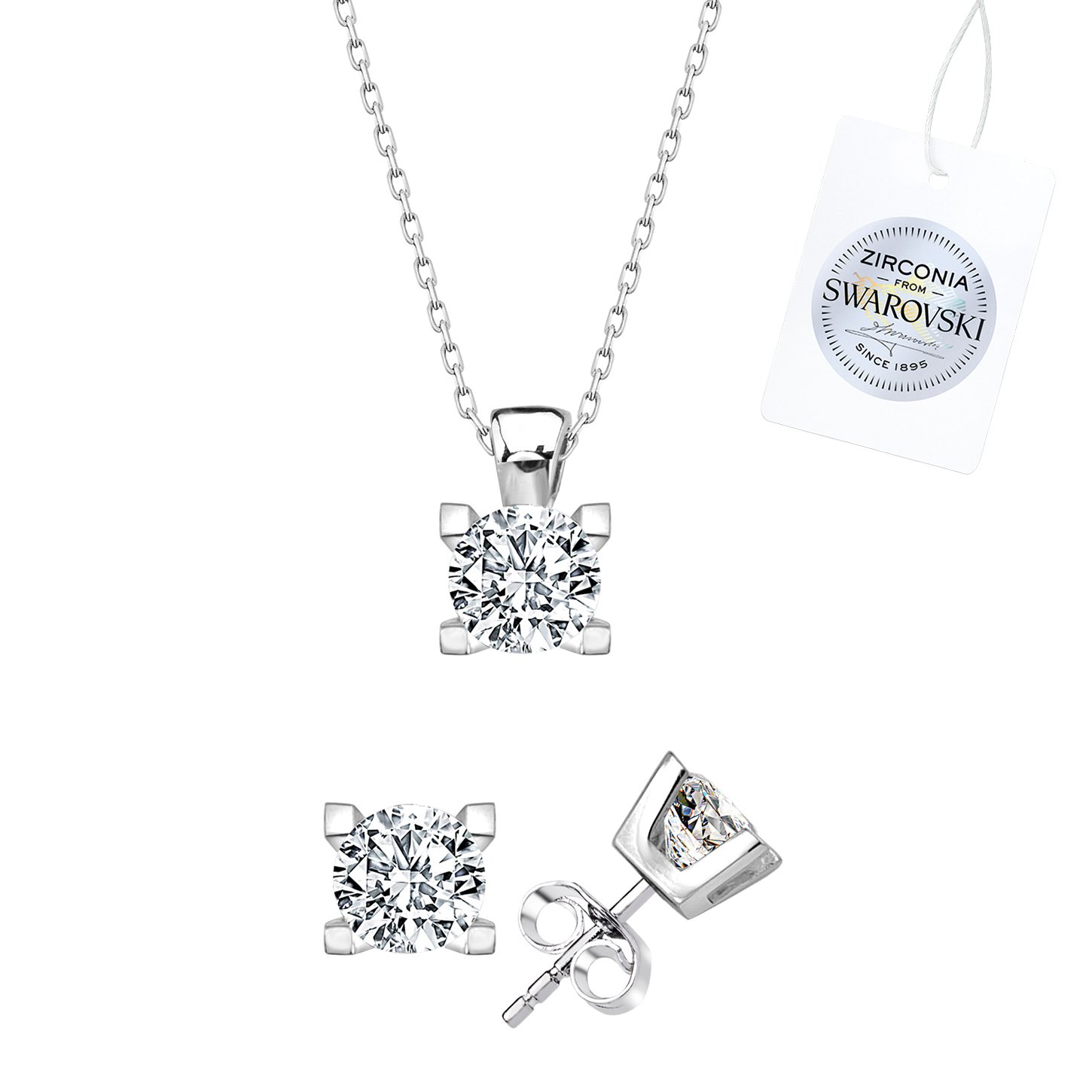 Tevuli Gümüş Swarovski Zirconia Taşlı Tektaş Set