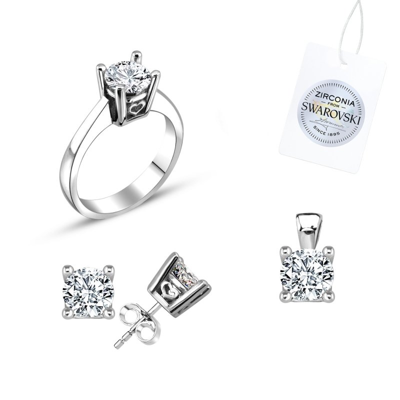 Tevuli Gümüş Swarovski Zirconia Taşlı Tektaş Set