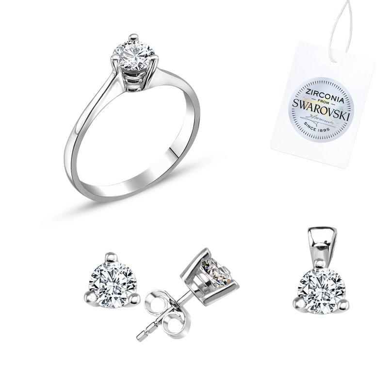 Tevuli Gümüş Swarovski Zirconia Taşlı Tektaş Set