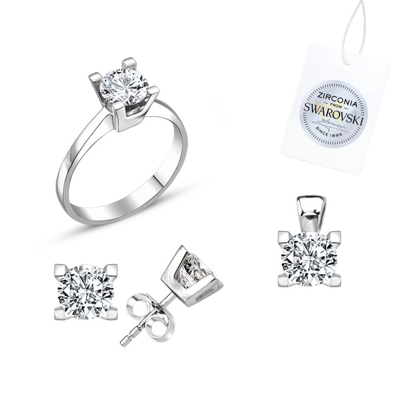 Tevuli Gümüş Swarovski Zirconia Taşlı Tektaş Set