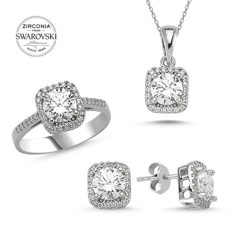 Tevuli Gümüş Swarovski Zirconia Taşlı Set