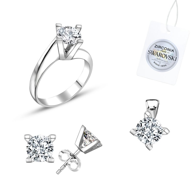 Tevuli Gümüş Swarovski Zirconia Taşlı Tektaş Set