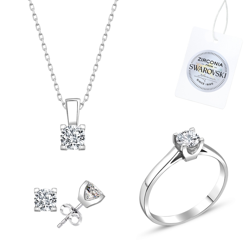 Tevuli Gümüş Swarovski Zirconia Taşlı Tektaş Set