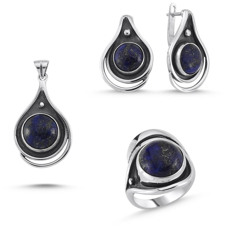 Tevuli Gümüş Lapis Lazuli Taşlı El İşi Set