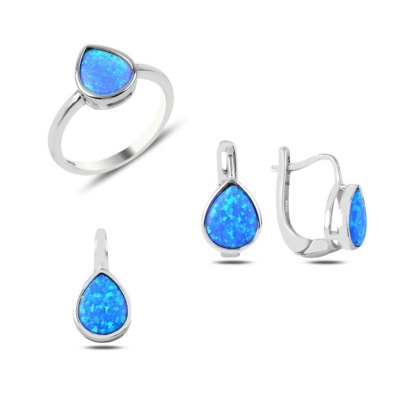 Tevuli Gümüş Opal Taşlı Set